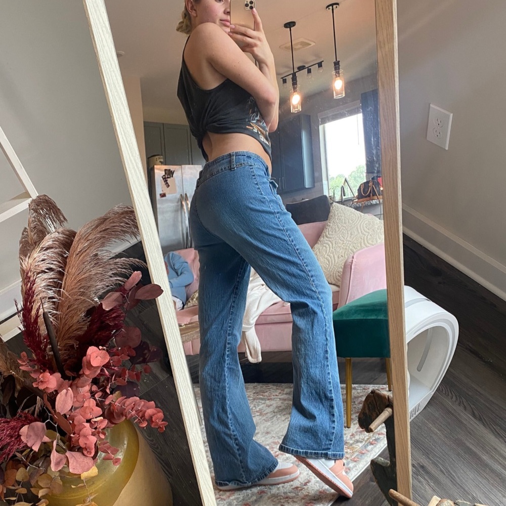 Vintage Y2K low rise jeans wide leg flare aesthetic carpenter baggy loose fit - Picture 7 of 7